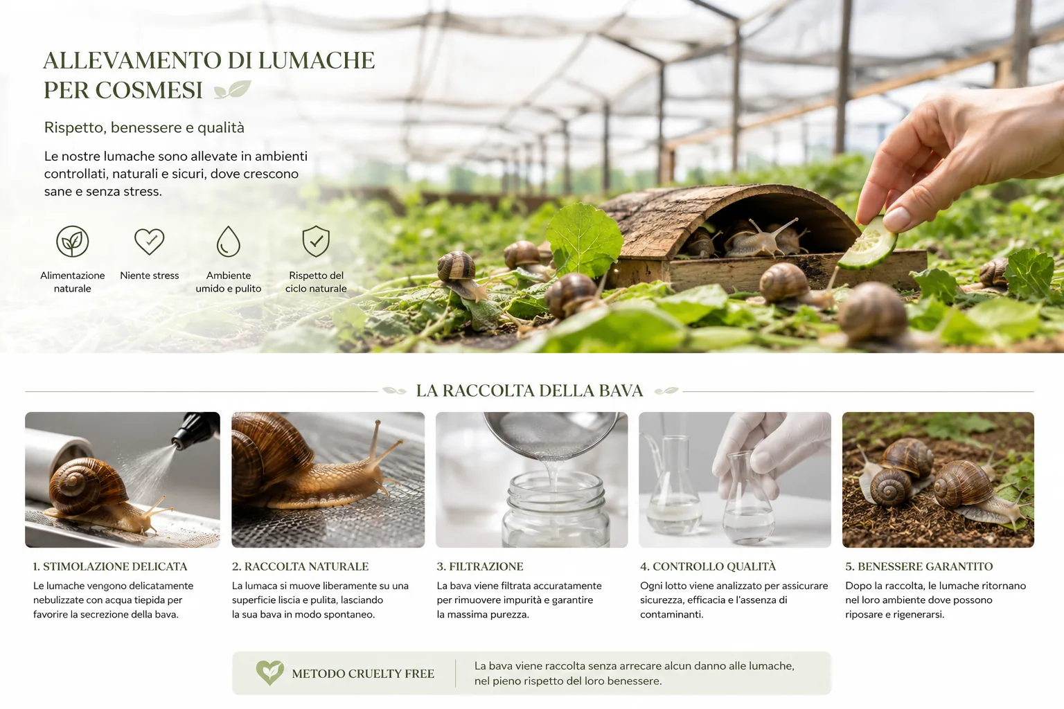 Allevamento di lumache e raccolta della bava, cruelty free